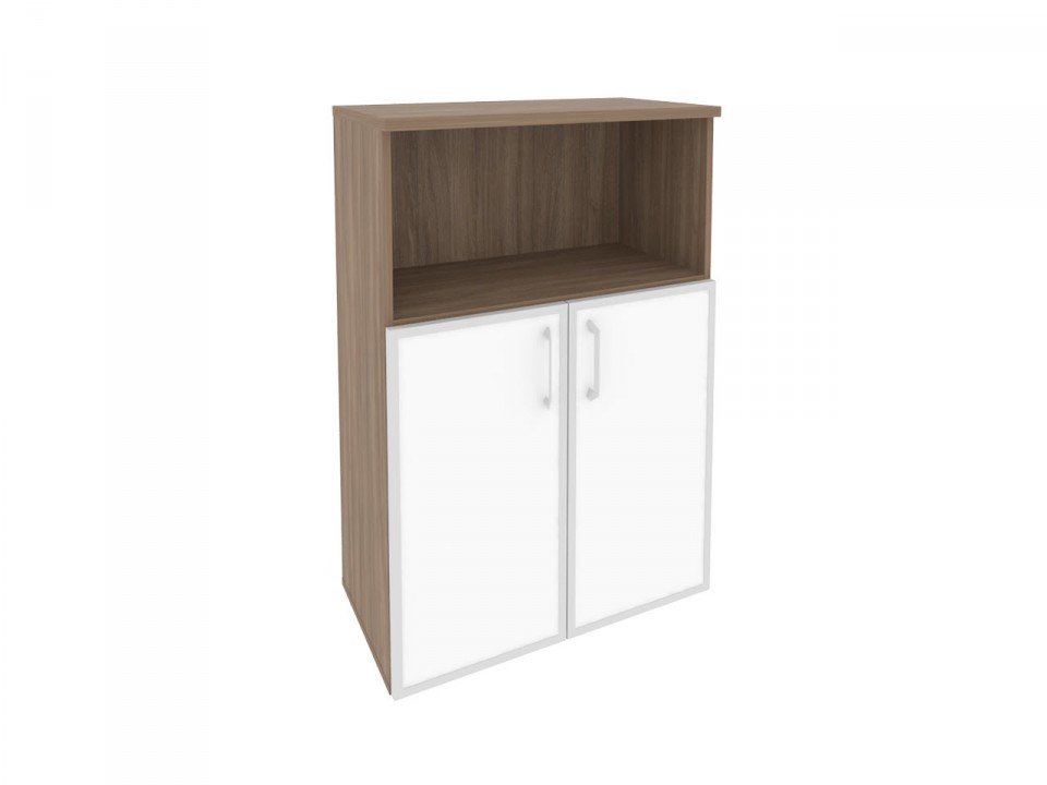 Офисная мебель для персонала ONIX O.ST-2.2R white Шкаф средний широкий (2 низких фасада стекло лакобель в раме)
