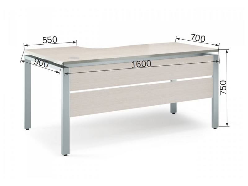 Мебель для персонала на металлокаркасе VITA-M V-1.6.2М-L Стол эргономичный с царгой лев.